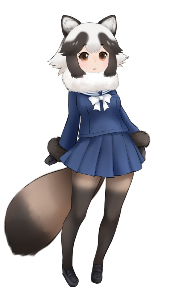 1girl, animal_ears, black_gloves, black_hair, blue_serafuku, blue_skirt, brown_eyes, eyebrows_visible_through_hair