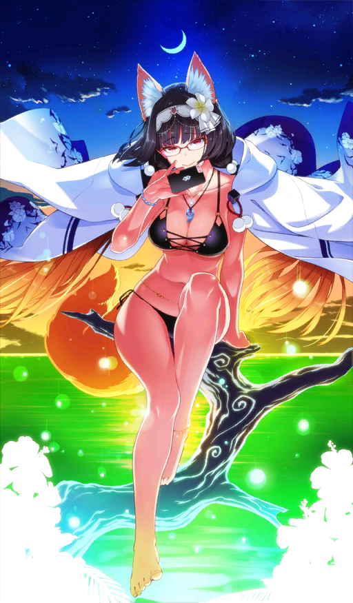 1girl, animal_ears, bikini, black_bikini, black_hair, bracelet, breasts, brown_hair