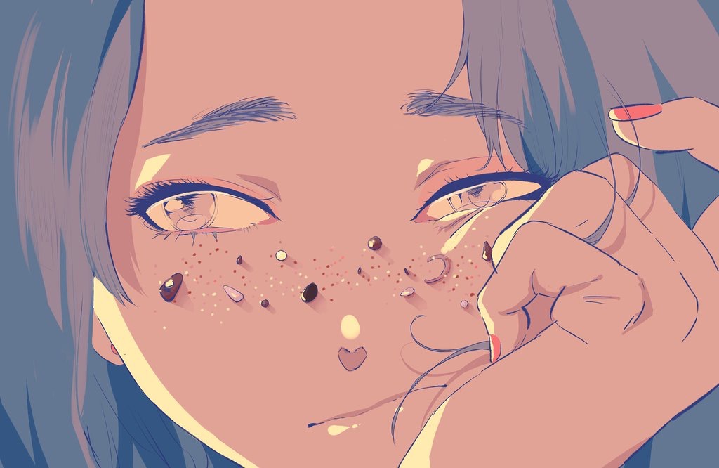 1girl, brown_hair, close-up, expressionless, eyebrows_visible_through_hair, eyelashes, face, fingernails