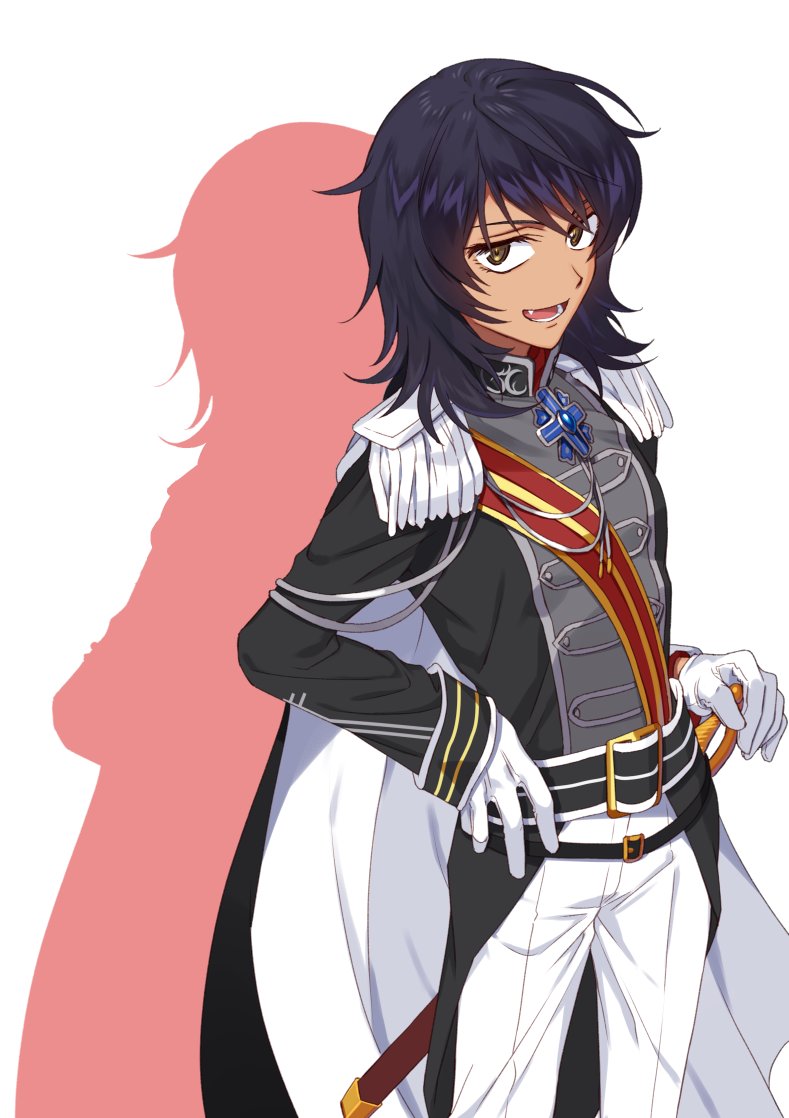 1girl, aiguillette, andou_(girls_und_panzer), andre_grandier, andre_grandier_(cosplay), bangs, black_belt, black_cape