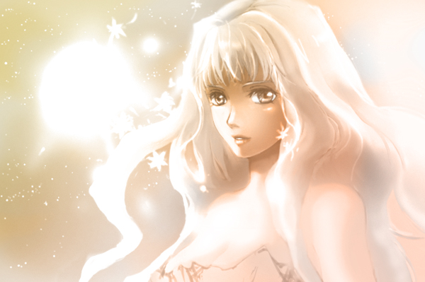 aokoma, blonde_hair, flower, koma_kiri_aoko, light, long_hair, macross, macross_frontier, sheryl_nome