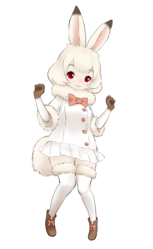 1girl, animal_ears, boots, bow, bowtie, bunny_tail, full_body, fur-trimmed_legwear