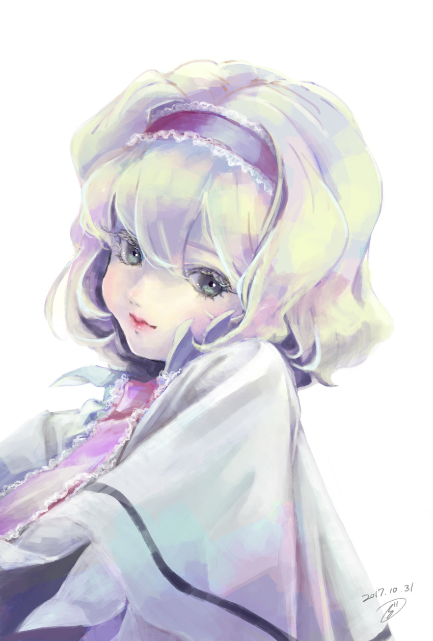 1girl, 2017, alice_margatroid, aqua_eyes, bangs, blonde_hair, capelet, closed_mouth