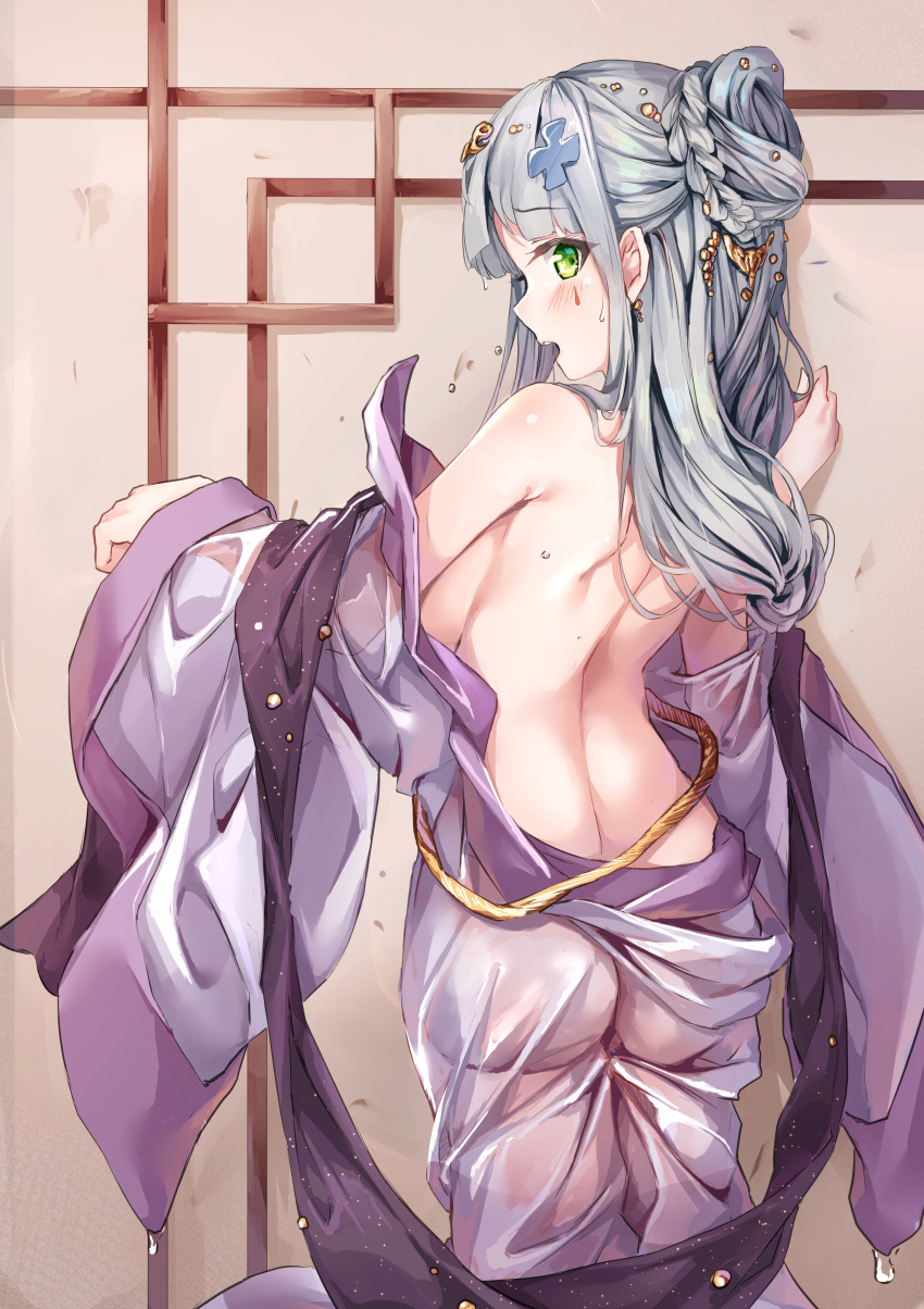 1girl, absurdres, alternate_costume, ass, back, bangs, bare_shoulders, blunt_bangs