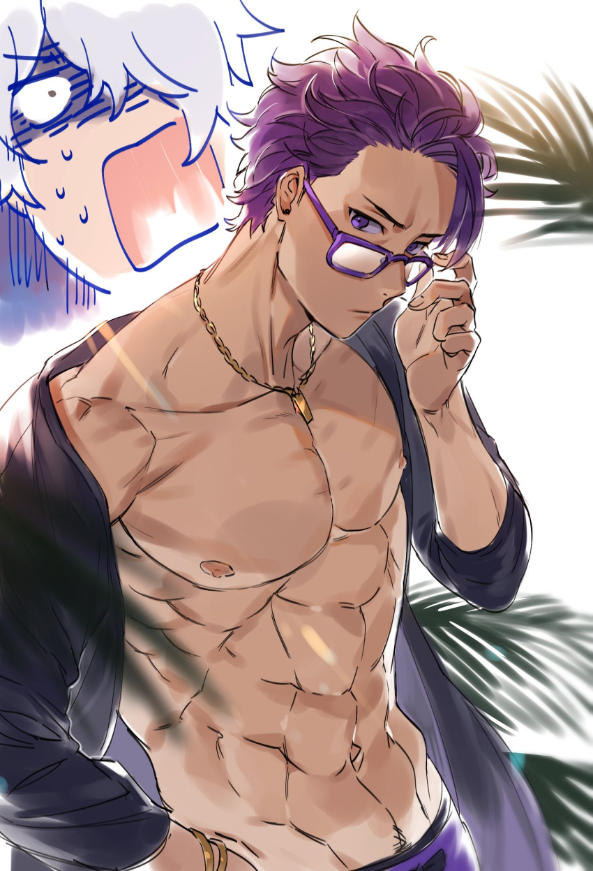 2boys, abs, beach, bracelet, fate/grand_order, fate_(series), galahad_(fate), grand_dobu