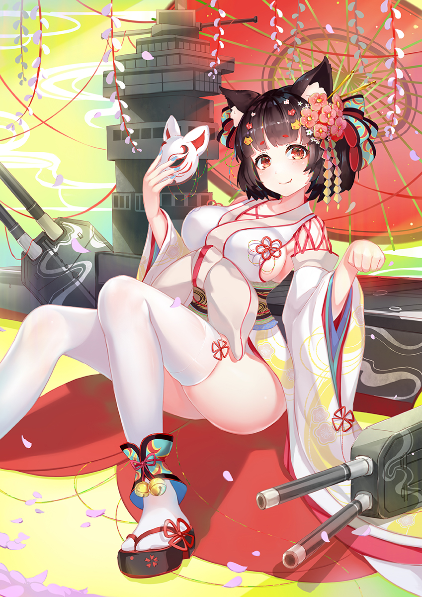 1girl, animal_ears, asanogawa_(tutufcc), azur_lane, bell, black_footwear, blue_nails, blush