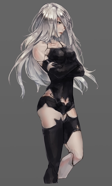 1girl, act_(a_moso), android, armlet, bare_shoulders, black_gloves, black_legwear, black_shorts