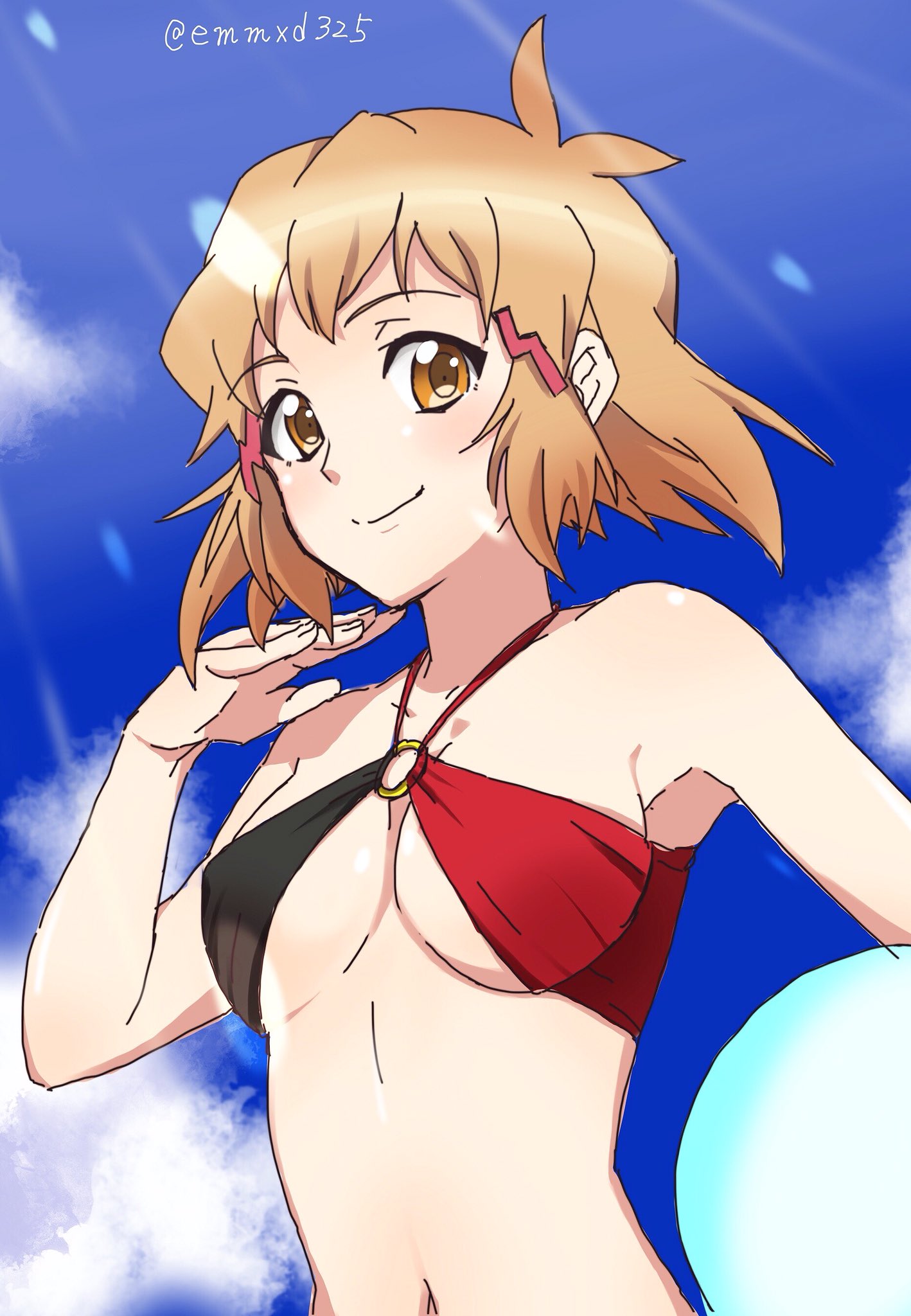 1girl, alternate_costume, arm, armpits, artist_request, ball, bare_arms, bare_shoulders