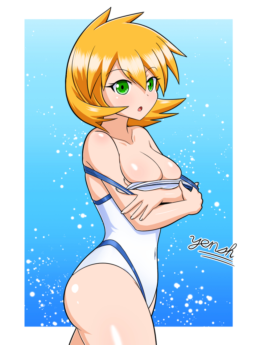 breasts, creatures_(company), deviantart, from_side, game_freak, green_eyes, kasumi_(pokemon), light_brown_hair