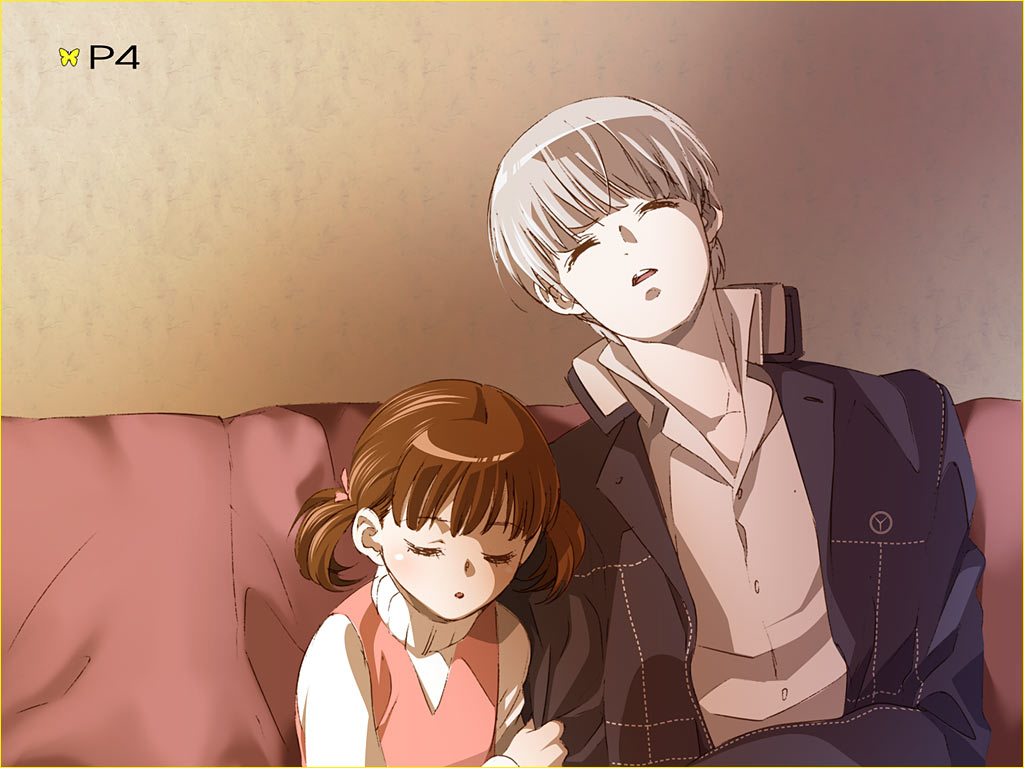 bangs, brown_hair, closed_eyes, doujima_nanako, narukami_yuu, persona, persona_4, seta_souji
