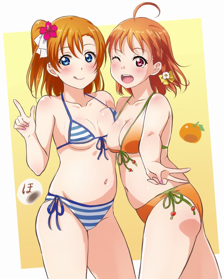 2girls, :q, ;d, ahoge, ascii_media_works, asymmetrical_docking, bangs, baozi