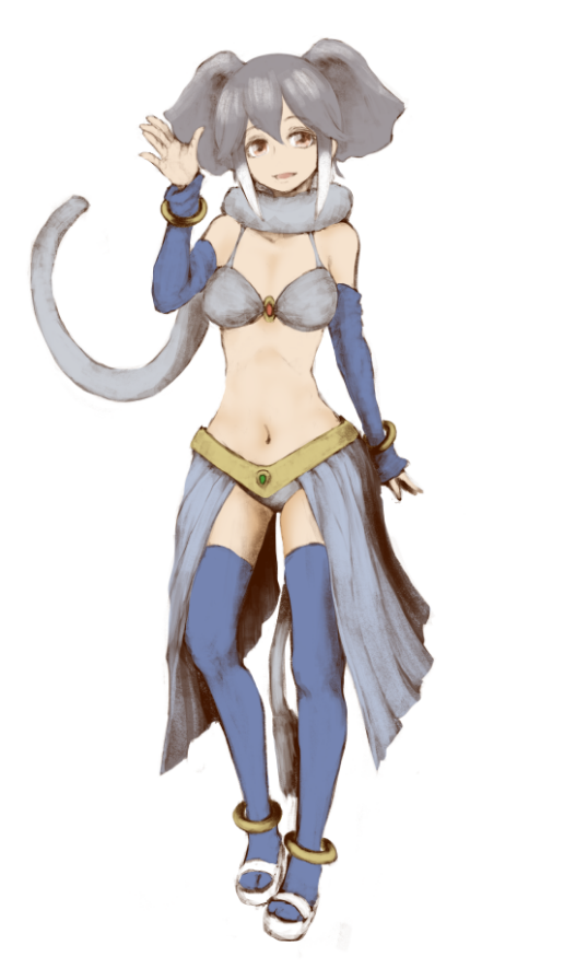 1girl, animal_ears, anklet, blue_legwear, bracelet, breasts, brown_eyes, cleavage