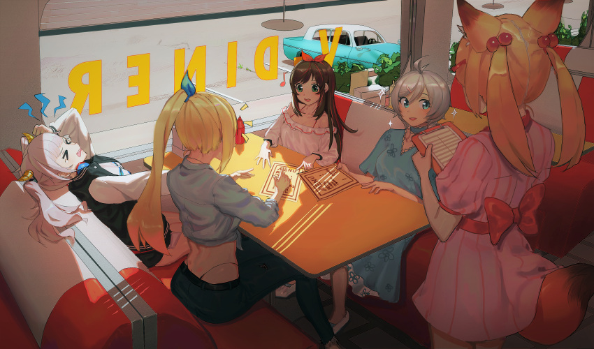 >_<, 5girls, a.i._channel, absurdres, ahoge, alternate_costume, animal_ears, aqua_eyes