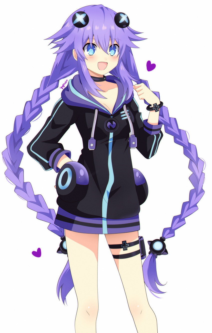 1girl, absurdres, adult_neptune, adult_neptune_(cosplay), black_choker, blue_eyes, blush, bracelet