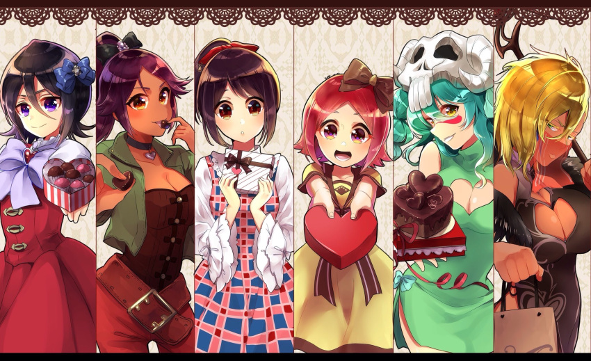6+girls, :d, bag, belt, black_dress, black_hair, bleach, blonde_hair