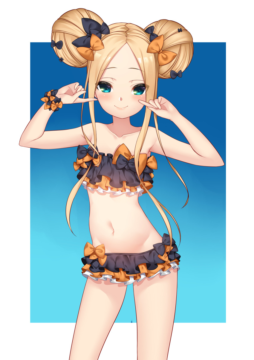 1girl, abigail_williams_(fate/grand_order), absurdres, bangs, bare_arms, bare_shoulders, bikini, black_bikini