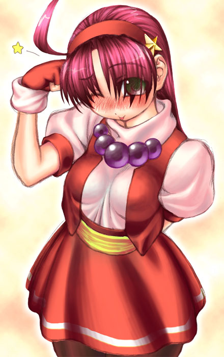 fingerless_gloves, gloves, isao_(asamiya130), king_of_fighters, king_of_fighters_97, pantyhose, purple_hair, snk