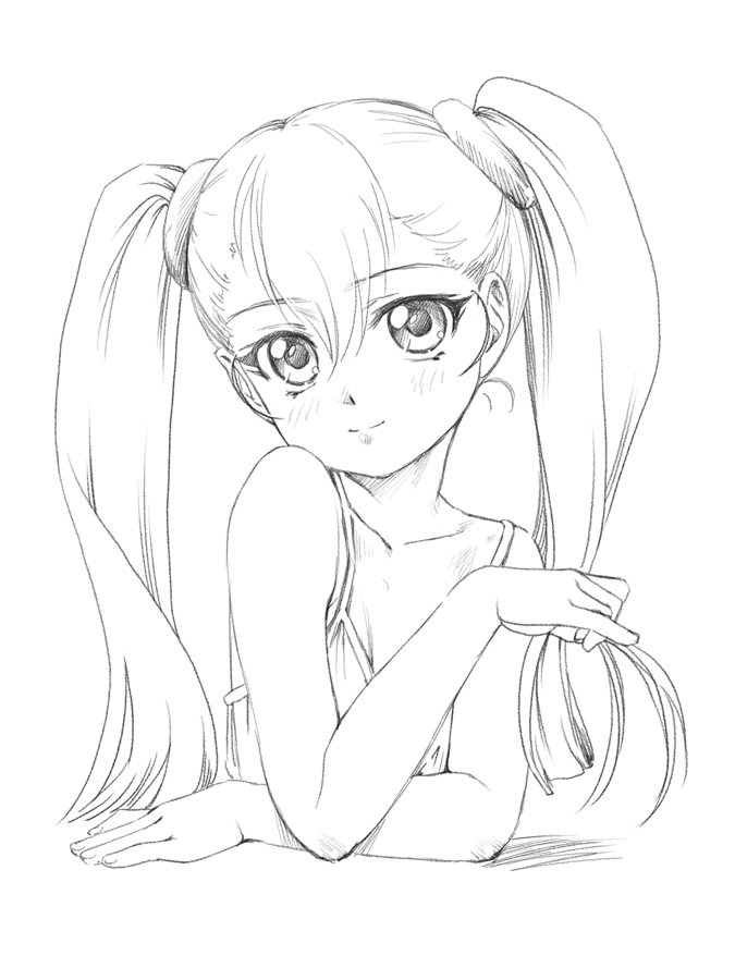 1girl, camisole, fuji_shinobu, hoshino_ruri, kidou_senkan_nadesico, long_hair, monochrome, simple_background