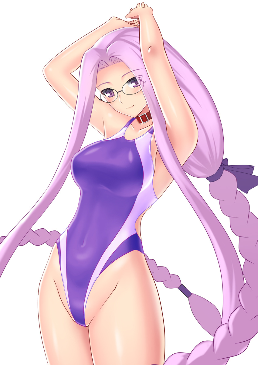 1girl, artist_request, breasts, collar, collarbone, commentary, competition_swimsuit, cowboy_shot