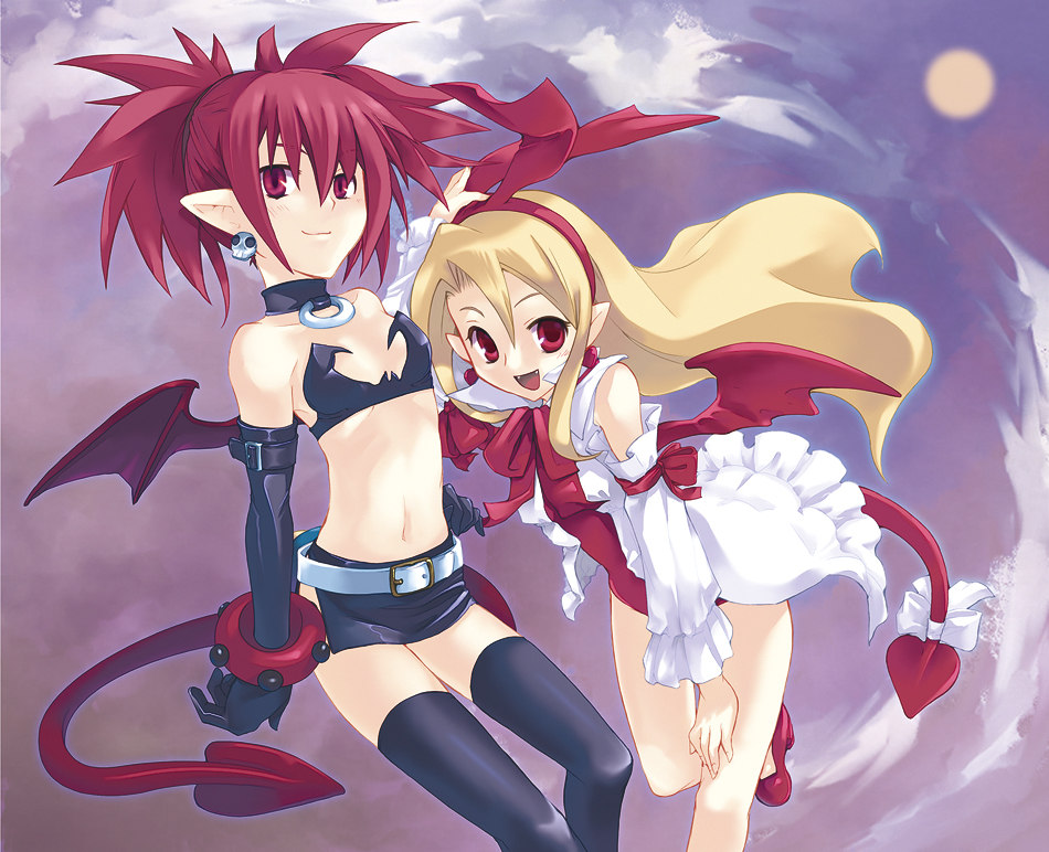 blonde_hair, choker, demon_girl, demon_wings, detached_sleeves, disgaea, elbow_gloves, etna