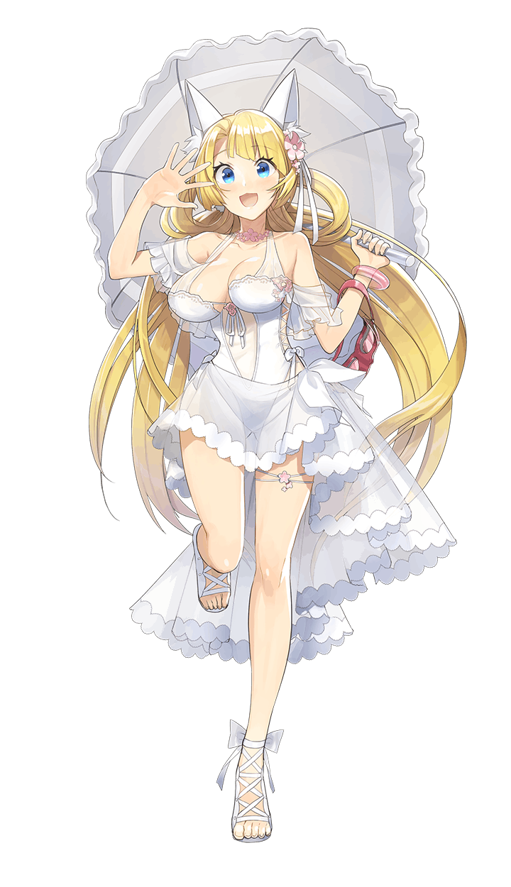 1girl, :d, alberta_wedemeyer, asymmetrical_bangs, bangs, bare_shoulders, blonde_hair, blue_eyes