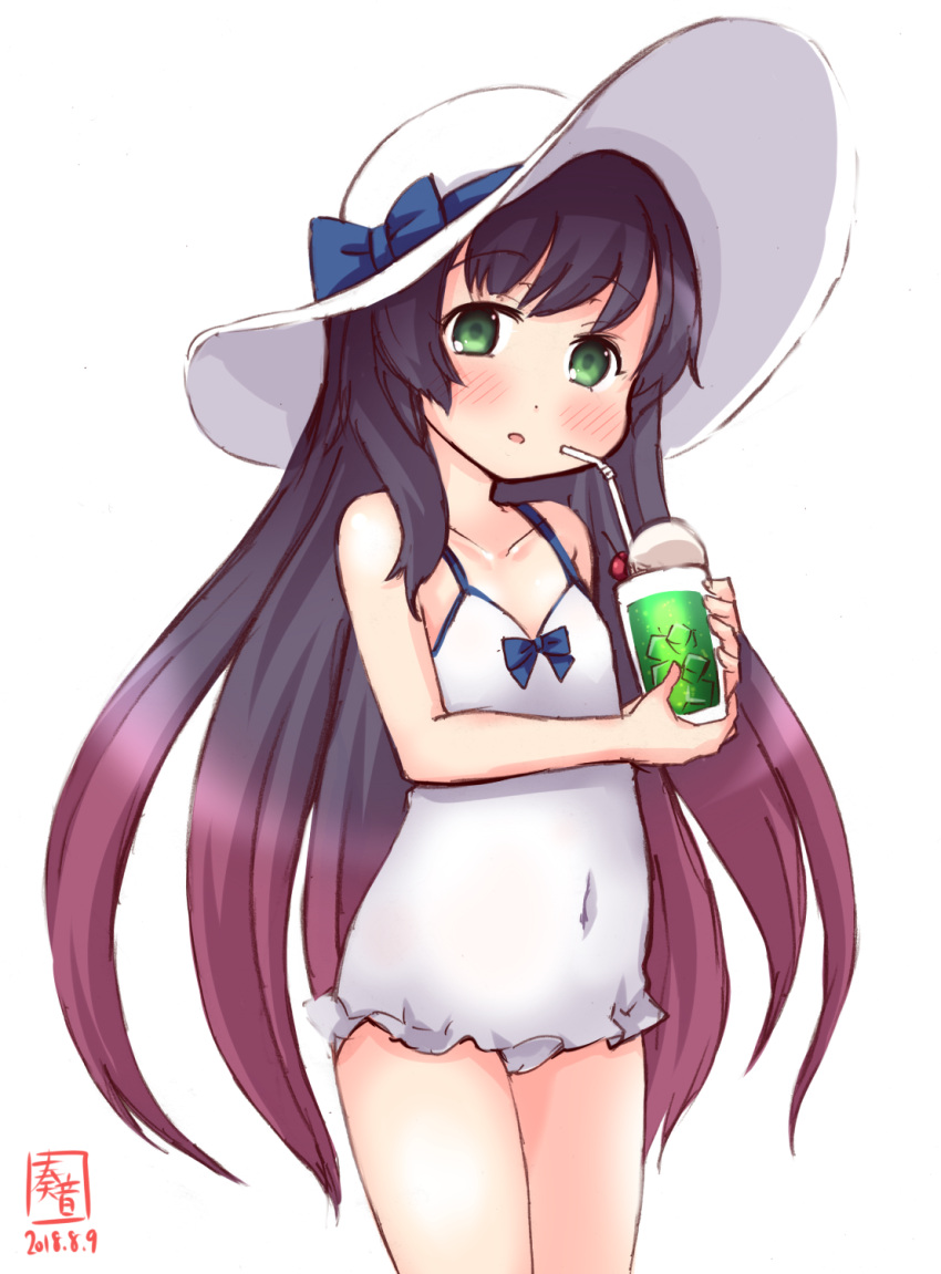 1girl, blue_bow, blush, bow, eyebrows_visible_through_hair, food, frills, green_eyes