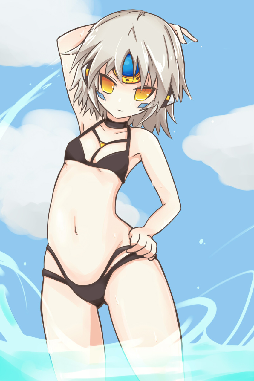 1girl, armpits, elsword, eve_(elsword), facial_mark, forehead_jewel, highres, morumoru00