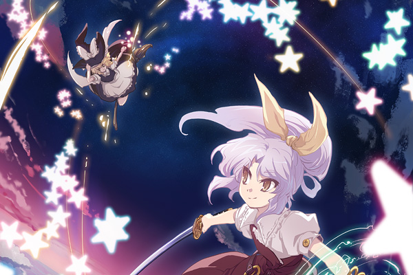 belt, blonde_hair, broom, broom_riding, cage_in_lunatic_runagate, cover, cover_page, danmaku