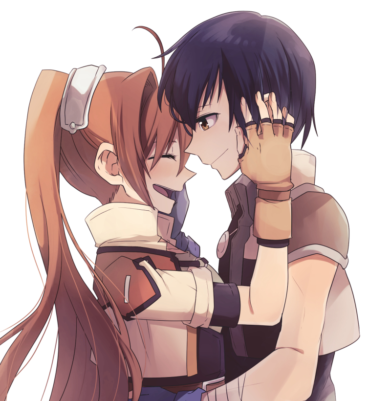 1boy, 1girl, ahoge, black_hair, brown_eyes, brown_hair, closed_eyes, couple
