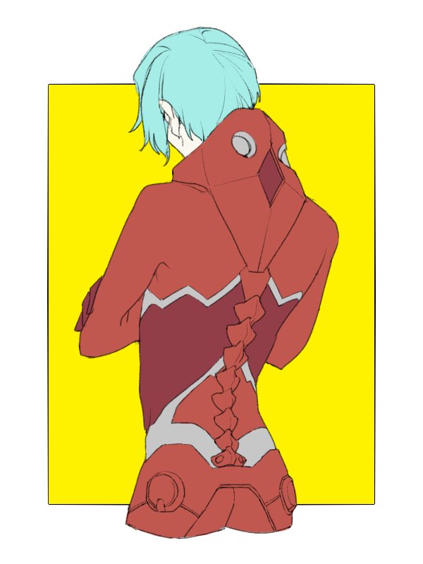 0_gella, 1boy, back, bodysuit, cropped_legs, crossed_arms, darling_in_the_franxx, from_behind
