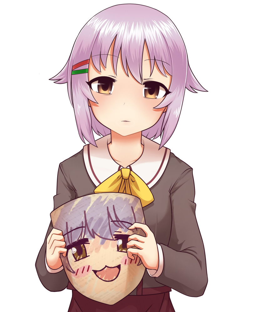 1girl, absurdres, blush, bow, bowtie, brown_eyes, brown_shirt, collarbone