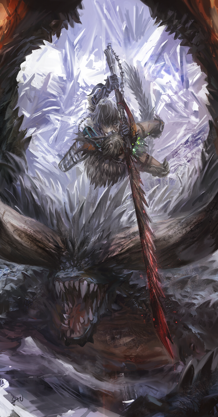 1girl, armor, attack, chains, closed_eyes, crystal, gauntlets, glowing