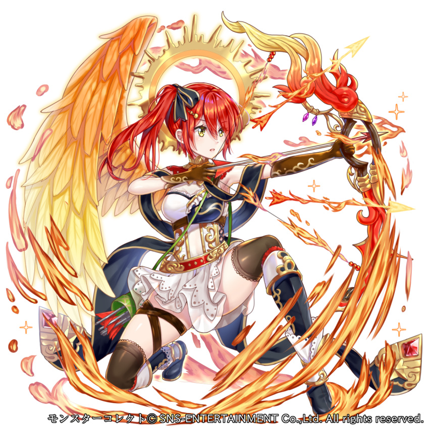 1girl, angel, angel_wings, arrow, asymmetrical_gloves, bangs, bare_shoulders, black_bow