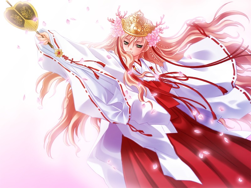 800x600, carnelian, cherry_blossoms, crown, fan, flower, futaba_riko, game_cg