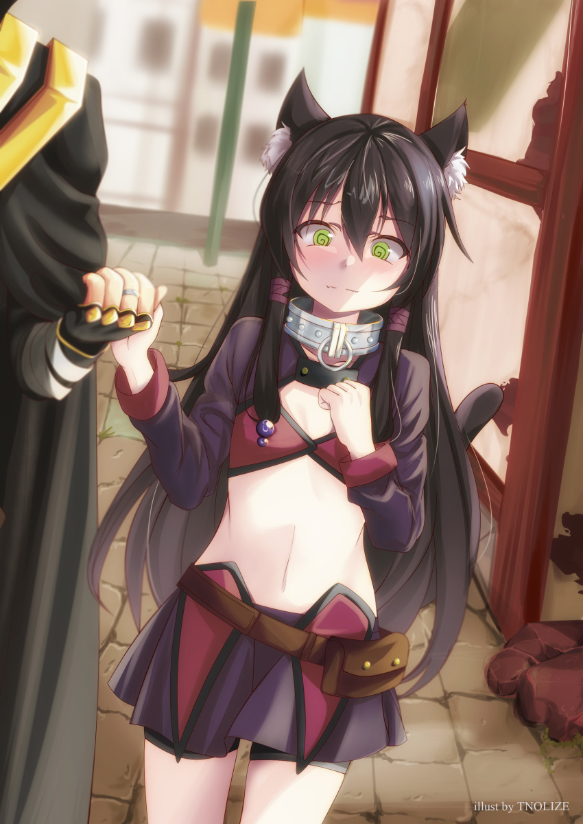 1boy, 1girl, @_@, absurdres, animal_ears, artist_name, beads, belt_pouch