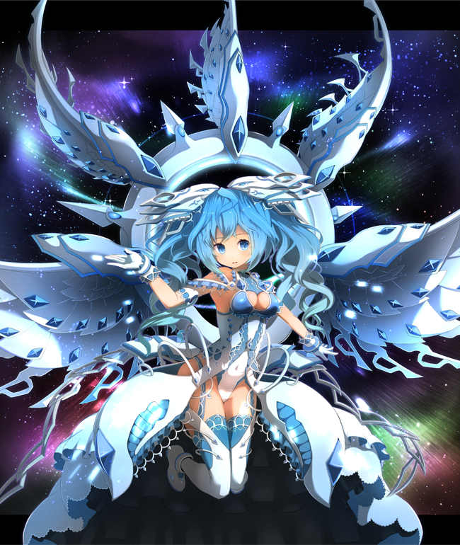 1girl, :d, aqua_eyes, aqua_hair, aqua_legwear, armpits, bangs, bare_shoulders