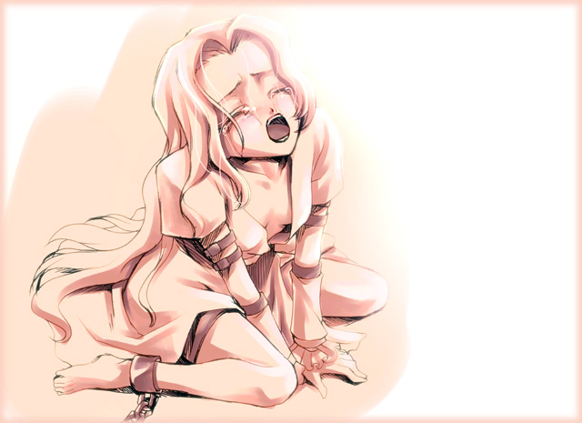 closed_eyes, code_geass, crying, cuffs, down_blouse, hina_sasaki, kneeling, long_hair