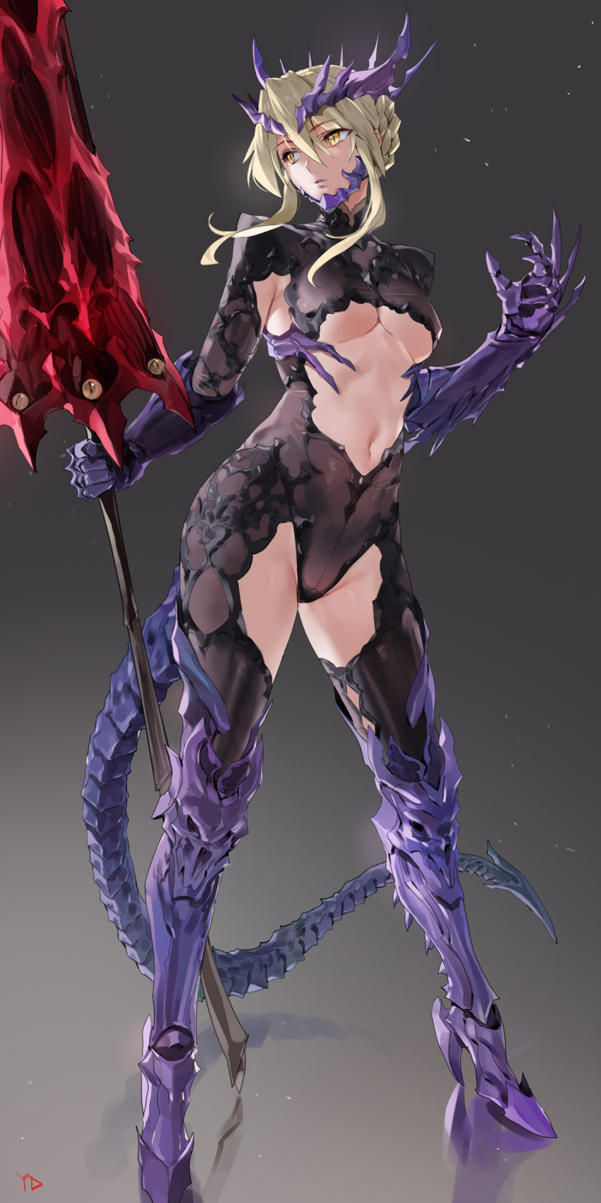1girl, absurdres, armored_boots, artoria_pendragon_(all), artoria_pendragon_(lancer_alter), bangs, black_bodysuit, blonde_hair