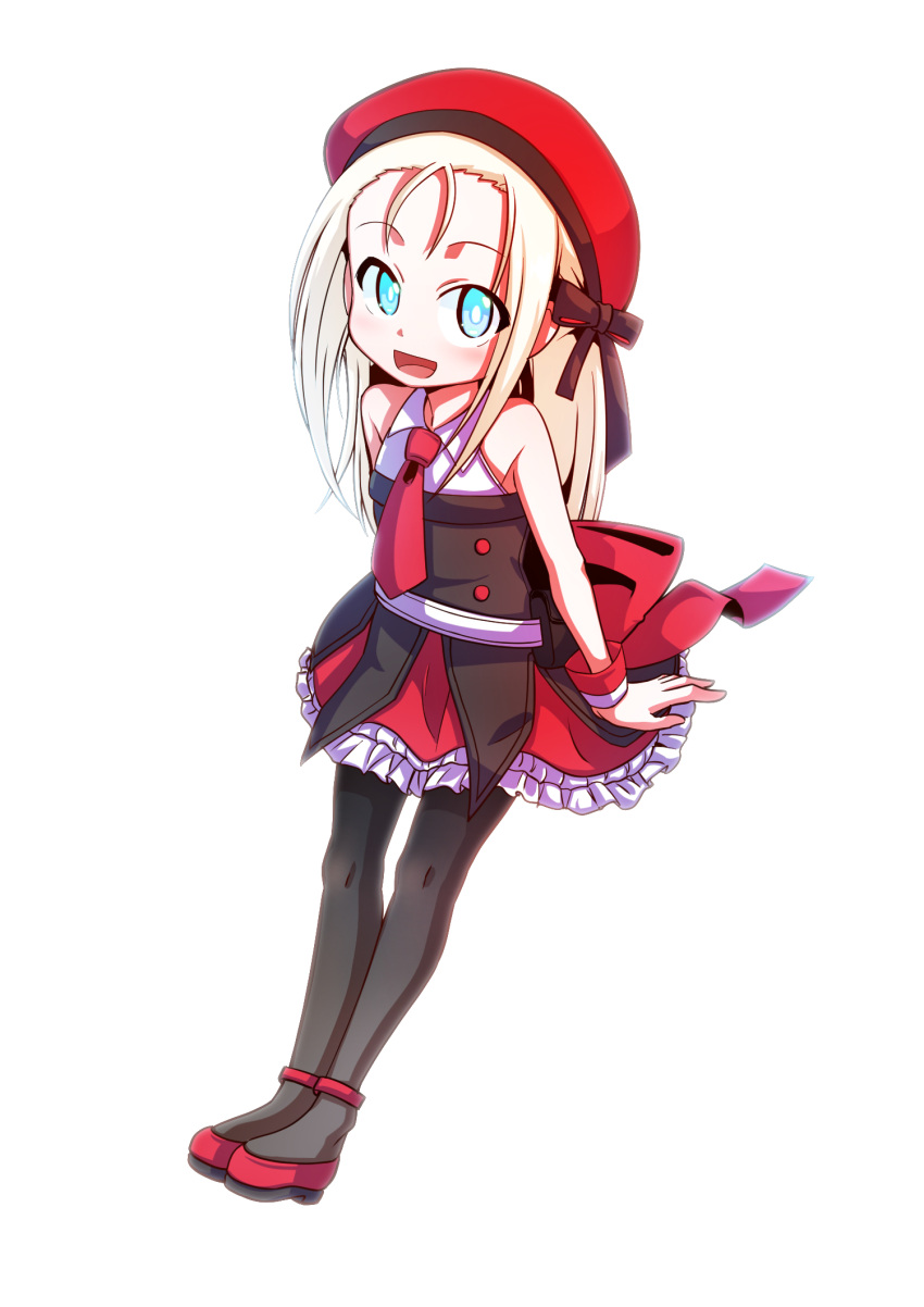 1girl, 9-san, belt, black_legwear, black_shirt, blonde_hair, blue_eyes, dress
