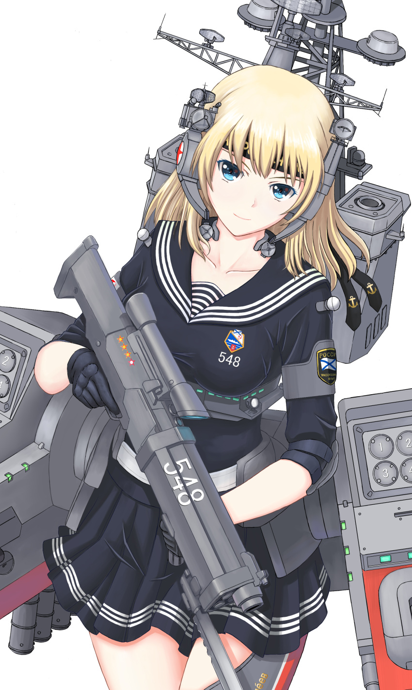 1girl, absurdres, armor, black_gloves, black_skirt, blonde_hair, blue_eyes, blush