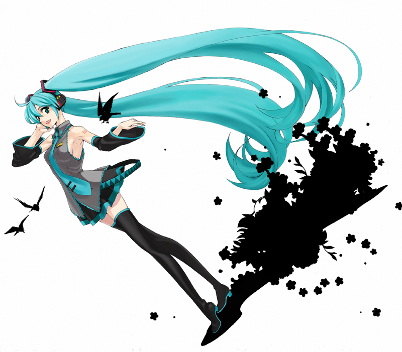 belt, boots, detached_sleeves, hatsune_miku, long_hair, michiko_(artist), necktie, skirt