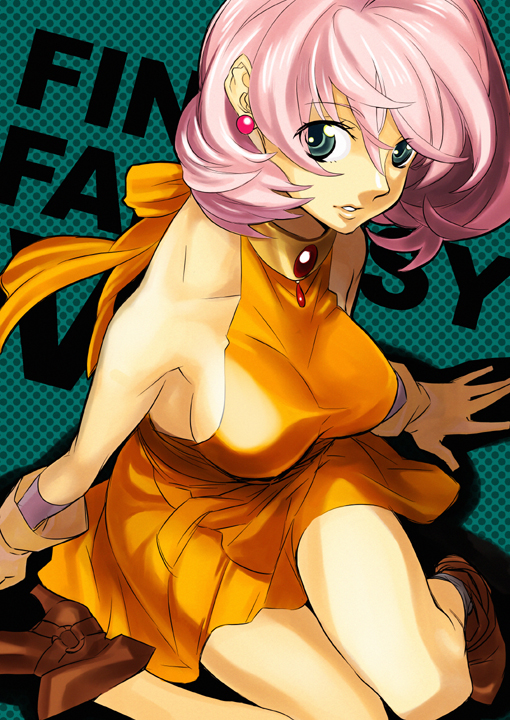 boots, breasts, choker, dress, earrings, final_fantasy, final_fantasy_v, gloves