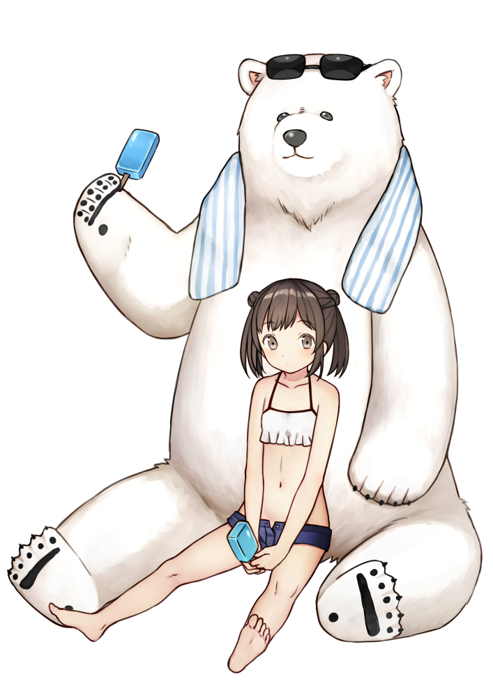 1girl, 1other, animal, bangs, bare_arms, bare_legs, bare_shoulders, barefoot