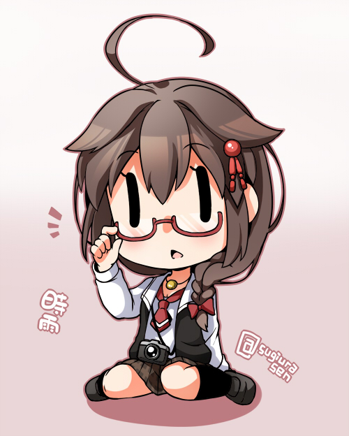 /\/\/\, 1girl, adjusting_eyewear, ahoge, bespectacled, bow, braid, brown_hair