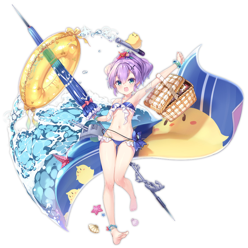 1girl, :d, air_bubble, anchor, anchor_symbol, arm_up, azur_lane, bangs