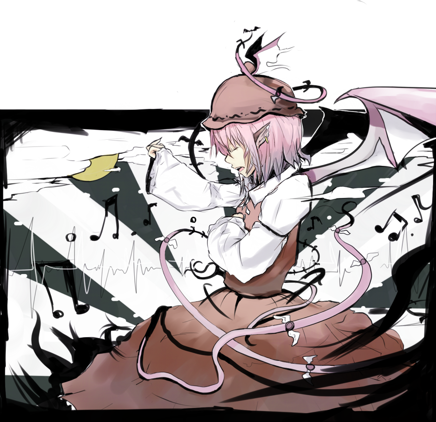 mystia_lorelei, pink_hair, sergei_(artist), serugei, short_hair, singing, touhou, wings
