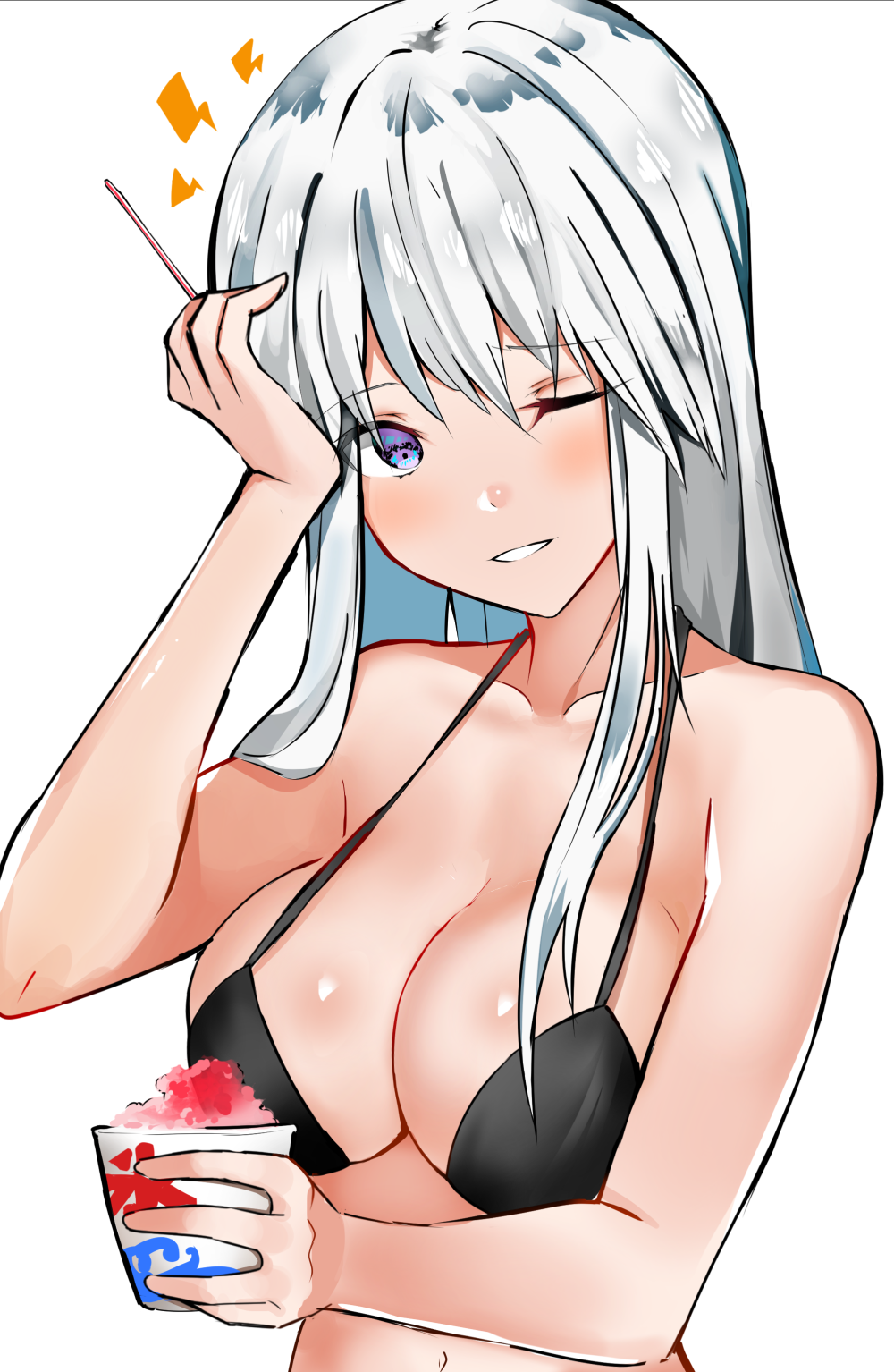 1girl, azur_lane, benten_(ioj3446), bikini_top, black_bikini_top, brain_freeze, breasts, cleavage