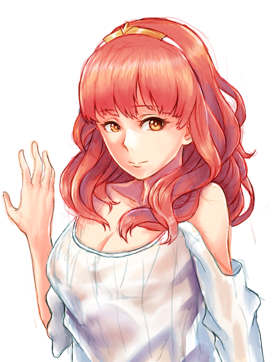 1girl, bare_shoulders, celica_(fire_emblem), closed_mouth, fire_emblem, fire_emblem_echoes:_mou_hitori_no_eiyuuou, hair_ornament, hairband