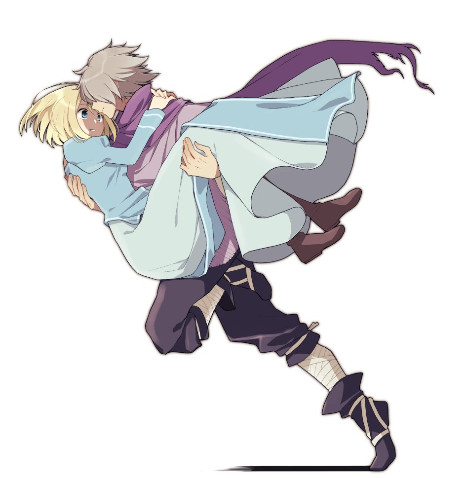 1boy, 1girl, aqua_eyes, bangs, blonde_hair, blush, carrying, cordelia_ravus
