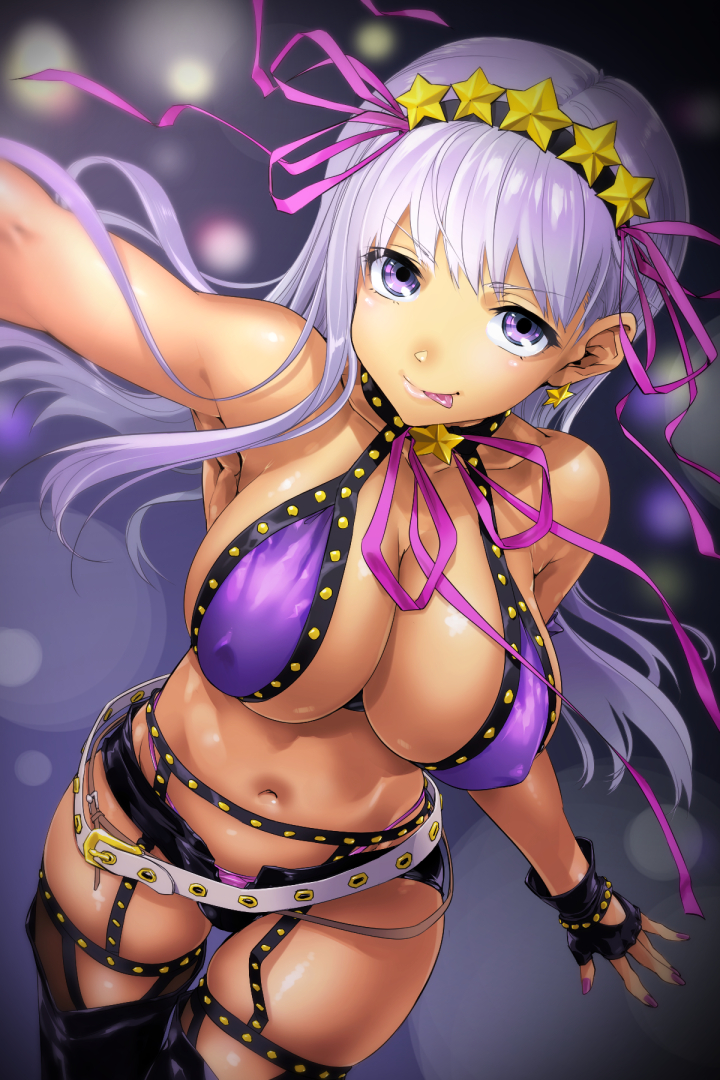 1girl, :p, armpits, bare_shoulders, bb_(fate/extra_ccc), bb_(swimsuit_mooncancer)_(fate), belt, bikini